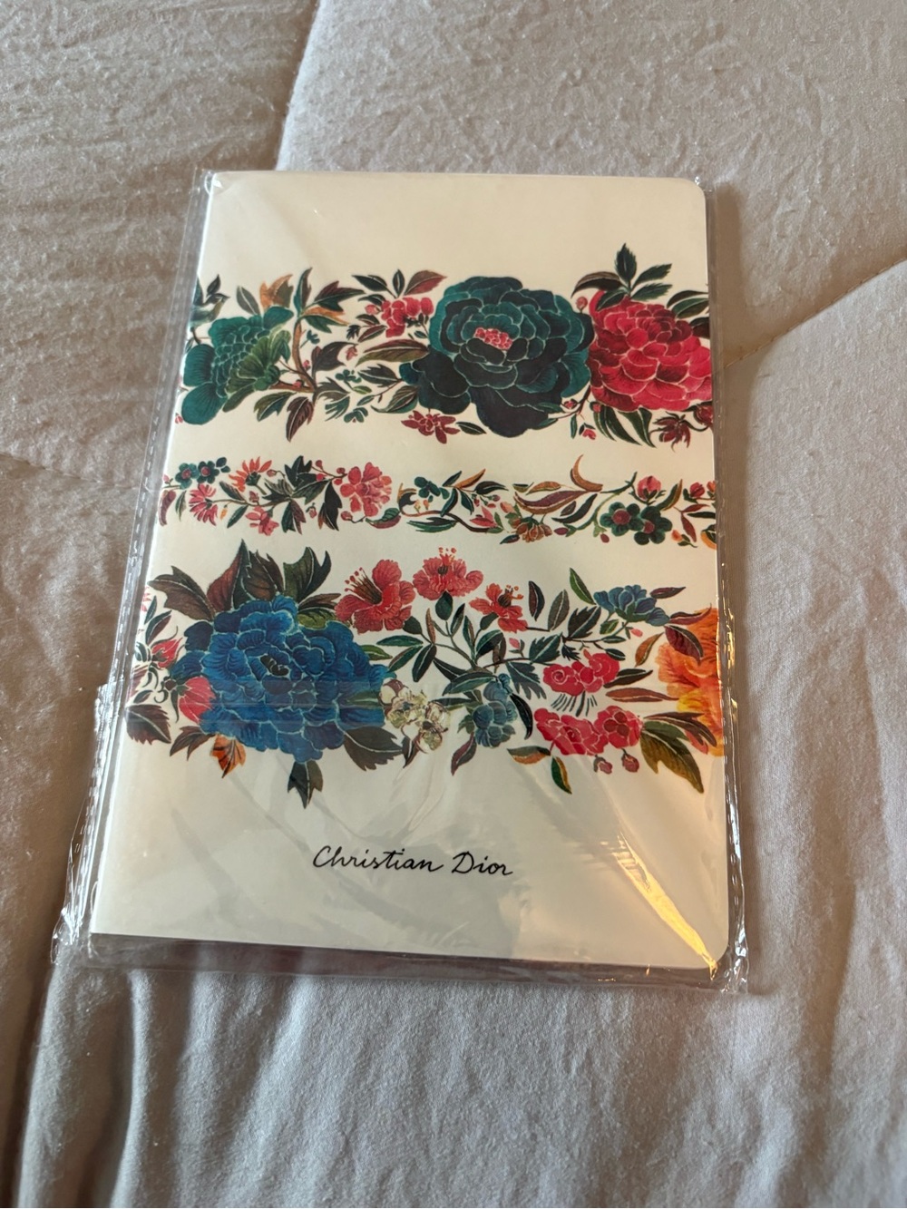 Dior Floral Notebook in White with Blue, Green, Red, Pink and Gold Accents